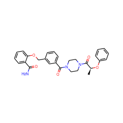 C[C@H](Oc1ccccc1)C(=O)N1CCN(C(=O)c2cccc(COc3ccccc3C(N)=O)c2)CC1 ZINC000038217784