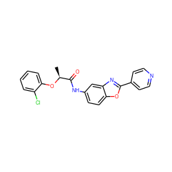 C[C@H](Oc1ccccc1Cl)C(=O)Nc1ccc2oc(-c3ccncc3)nc2c1 ZINC000095602575