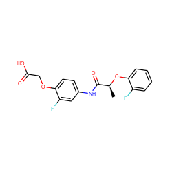 C[C@H](Oc1ccccc1F)C(=O)Nc1ccc(OCC(=O)O)c(F)c1 ZINC000473087993