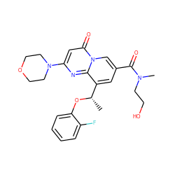 C[C@H](Oc1ccccc1F)c1cc(C(=O)N(C)CCO)cn2c(=O)cc(N3CCOCC3)nc12 ZINC000299823913