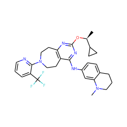 C[C@H](Oc1nc2c(c(Nc3ccc4c(c3)N(C)CCC4)n1)CCN(c1ncccc1C(F)(F)F)CC2)C1CC1 ZINC000144162089