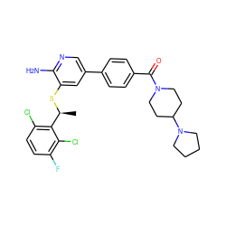 C[C@H](Sc1cc(-c2ccc(C(=O)N3CCC(N4CCCC4)CC3)cc2)cnc1N)c1c(Cl)ccc(F)c1Cl ZINC000096285927