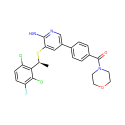 C[C@H](Sc1cc(-c2ccc(C(=O)N3CCOCC3)cc2)cnc1N)c1c(Cl)ccc(F)c1Cl ZINC000096285937