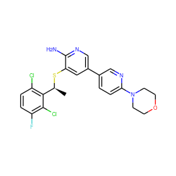 C[C@H](Sc1cc(-c2ccc(N3CCOCC3)nc2)cnc1N)c1c(Cl)ccc(F)c1Cl ZINC000096285945