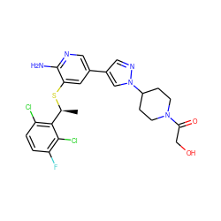 C[C@H](Sc1cc(-c2cnn(C3CCN(C(=O)CO)CC3)c2)cnc1N)c1c(Cl)ccc(F)c1Cl ZINC000096285951