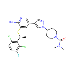 C[C@H](Sc1cc(-c2cnn(C3CCN(C(=O)N(C)C)CC3)c2)cnc1N)c1c(Cl)ccc(F)c1Cl ZINC000096285953