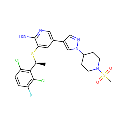 C[C@H](Sc1cc(-c2cnn(C3CCN(S(C)(=O)=O)CC3)c2)cnc1N)c1c(Cl)ccc(F)c1Cl ZINC000096285955