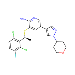 C[C@H](Sc1cc(-c2cnn(C3CCOCC3)c2)cnc1N)c1c(Cl)ccc(F)c1Cl ZINC000096285965