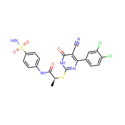 C[C@H](Sc1nc(-c2ccc(Cl)c(Cl)c2)c(C#N)c(=O)[nH]1)C(=O)Nc1ccc(S(N)(=O)=O)cc1 ZINC000096269985