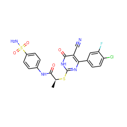 C[C@H](Sc1nc(-c2ccc(Cl)c(F)c2)c(C#N)c(=O)[nH]1)C(=O)Nc1ccc(S(N)(=O)=O)cc1 ZINC000096269983