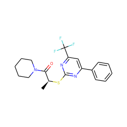 C[C@H](Sc1nc(-c2ccccc2)cc(C(F)(F)F)n1)C(=O)N1CCCCC1 ZINC000000900987