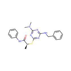 C[C@H](Sc1nc(NCc2ccccc2)nc(N(C)C)n1)C(=O)Nc1ccccc1 ZINC000000658365