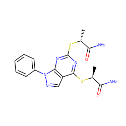 C[C@H](Sc1nc(S[C@H](C)C(N)=O)nc2c1cnn2-c1ccccc1)C(N)=O ZINC000013759718