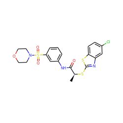 C[C@H](Sc1nc2cc(Cl)ccc2s1)C(=O)Nc1cccc(S(=O)(=O)N2CCOCC2)c1 ZINC000008774696