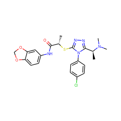 C[C@H](Sc1nnc([C@H](C)N(C)C)n1-c1ccc(Cl)cc1)C(=O)Nc1ccc2c(c1)OCO2 ZINC000003376345