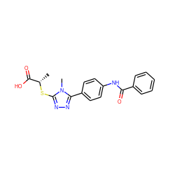 C[C@H](Sc1nnc(-c2ccc(NC(=O)c3ccccc3)cc2)n1C)C(=O)O ZINC000004167484