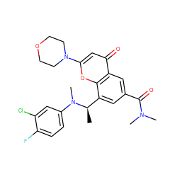 C[C@H](c1cc(C(=O)N(C)C)cc2c(=O)cc(N3CCOCC3)oc12)N(C)c1ccc(F)c(Cl)c1 ZINC000116737774