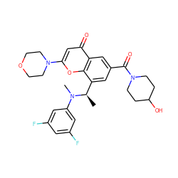 C[C@H](c1cc(C(=O)N2CCC(O)CC2)cc2c(=O)cc(N3CCOCC3)oc12)N(C)c1cc(F)cc(F)c1 ZINC000116737328