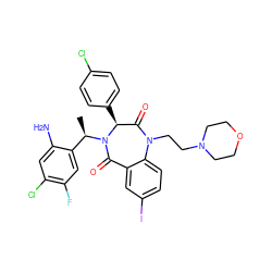 C[C@H](c1cc(F)c(Cl)cc1N)N1C(=O)c2cc(I)ccc2N(CCN2CCOCC2)C(=O)[C@@H]1c1ccc(Cl)cc1 ZINC000038377667