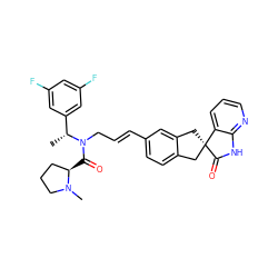 C[C@H](c1cc(F)cc(F)c1)N(C/C=C/c1ccc2c(c1)C[C@@]1(C2)C(=O)Nc2ncccc21)C(=O)[C@@H]1CCCN1C ZINC000103224739