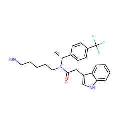 C[C@H](c1ccc(C(F)(F)F)cc1)N(CCCCCN)C(=O)Cc1c[nH]c2ccccc12 ZINC000028825914