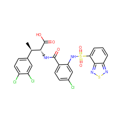 C[C@H](c1ccc(Cl)c(Cl)c1)[C@@H](NC(=O)c1ccc(Cl)cc1NS(=O)(=O)c1cccc2nsnc12)C(=O)O ZINC000049680077