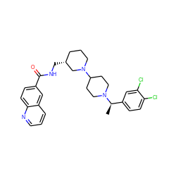 C[C@H](c1ccc(Cl)c(Cl)c1)N1CCC(N2CCC[C@@H](CNC(=O)c3ccc4ncccc4c3)C2)CC1 ZINC000028474825