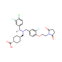 C[C@H](c1ccc(Cl)c(F)c1)N(Cc1ccc(OCCN2C(=O)CCC2=O)c(F)c1)C[C@H]1CC[C@H](C(=O)O)CC1 ZINC000473244479