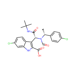 C[C@H](c1ccc(Cl)cc1)N(C=O)[C@@H](C(=O)NC(C)(C)C)c1c(C(=O)O)[nH]c2cc(Cl)ccc12 ZINC000113879443