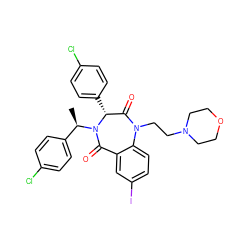 C[C@H](c1ccc(Cl)cc1)N1C(=O)c2cc(I)ccc2N(CCN2CCOCC2)C(=O)[C@H]1c1ccc(Cl)cc1 ZINC000038377660
