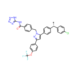 C[C@H](c1ccc(Cl)cc1)c1ccc(-c2cc(-c3ccc(OC(F)(F)F)cc3)nn2Cc2ccc(C(=O)Nc3nnn[nH]3)cc2)cc1 ZINC000072123766