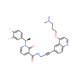 C[C@H](c1ccc(F)c(F)c1)n1cccc(C(=O)NCC#Cc2ccc3nccc(OCCCN(C)C)c3c2)c1=O ZINC000096176230