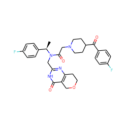 C[C@H](c1ccc(F)cc1)N(Cc1nc2c(c(=O)[nH]1)COCC2)C(=O)CN1CCC(C(=O)c2ccc(F)cc2)CC1 ZINC000208802711