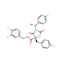 C[C@H](c1ccc(F)cc1)N1C(=O)O[C@](Cc2ccc(F)cc2)(C(=O)NCc2ccc(Cl)c(Cl)c2)C1=O ZINC000096273419