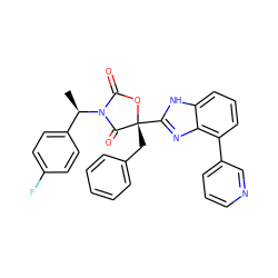 C[C@H](c1ccc(F)cc1)N1C(=O)O[C@](Cc2ccccc2)(c2nc3c(-c4cccnc4)cccc3[nH]2)C1=O ZINC000205346245