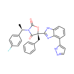 C[C@H](c1ccc(F)cc1)N1C(=O)O[C@](Cc2ccccc2)(c2nc3c(-c4ccn[nH]4)cccc3[nH]2)C1=O ZINC000225458194