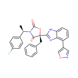 C[C@H](c1ccc(F)cc1)N1C(=O)O[C@](Cc2ccccc2)(c2nc3c(-c4cnoc4)cccc3[nH]2)C1=O ZINC000205344054