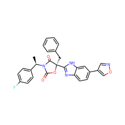 C[C@H](c1ccc(F)cc1)N1C(=O)O[C@](Cc2ccccc2)(c2nc3ccc(-c4cnoc4)cc3[nH]2)C1=O ZINC000473134976