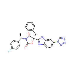 C[C@H](c1ccc(F)cc1)N1C(=O)O[C@](Cc2ccccc2)(c2nc3ccc(-n4cnnn4)cc3[nH]2)C1=O ZINC000205331144