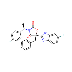 C[C@H](c1ccc(F)cc1)N1C(=O)O[C@](Cc2ccccc2)(c2nc3ccc(F)cc3[nH]2)C1=O ZINC000147684980