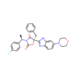 C[C@H](c1ccc(F)cc1)N1C(=O)O[C@](Cc2ccccc2)(c2nc3ccc(N4CCOCC4)cc3[nH]2)C1=O ZINC000205333430