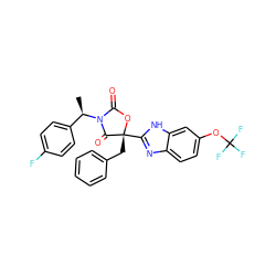 C[C@H](c1ccc(F)cc1)N1C(=O)O[C@](Cc2ccccc2)(c2nc3ccc(OC(F)(F)F)cc3[nH]2)C1=O ZINC000205331096