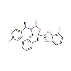 C[C@H](c1ccc(F)cc1)N1C(=O)O[C@](Cc2ccccc2)(c2nc3cccc(F)c3[nH]2)C1=O ZINC000473134031