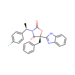 C[C@H](c1ccc(F)cc1)N1C(=O)O[C@](Cc2ccccc2)(c2nc3ccccc3[nH]2)C1=O ZINC000147685419