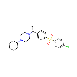 C[C@H](c1ccc(S(=O)(=O)c2ccc(Cl)cc2)cc1)N1CCN(C2CCCCC2)CC1 ZINC000026384930