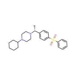 C[C@H](c1ccc(S(=O)(=O)c2ccccc2)cc1)N1CCN(C2CCCCC2)CC1 ZINC000026375720