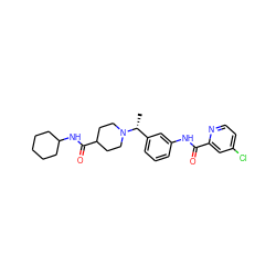 C[C@H](c1cccc(NC(=O)c2cc(Cl)ccn2)c1)N1CCC(C(=O)NC2CCCCC2)CC1 ZINC001772621891