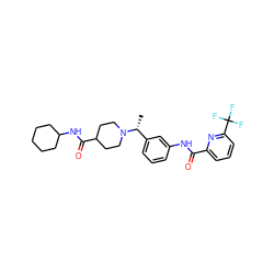 C[C@H](c1cccc(NC(=O)c2cccc(C(F)(F)F)n2)c1)N1CCC(C(=O)NC2CCCCC2)CC1 ZINC001772611469