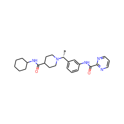 C[C@H](c1cccc(NC(=O)c2ncccn2)c1)N1CCC(C(=O)NC2CCCCC2)CC1 ZINC001772652019