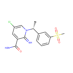 C[C@H](c1cccc(S(C)(=O)=O)c1)n1cc(Cl)cc(C(N)=O)c1=N ZINC000115005422